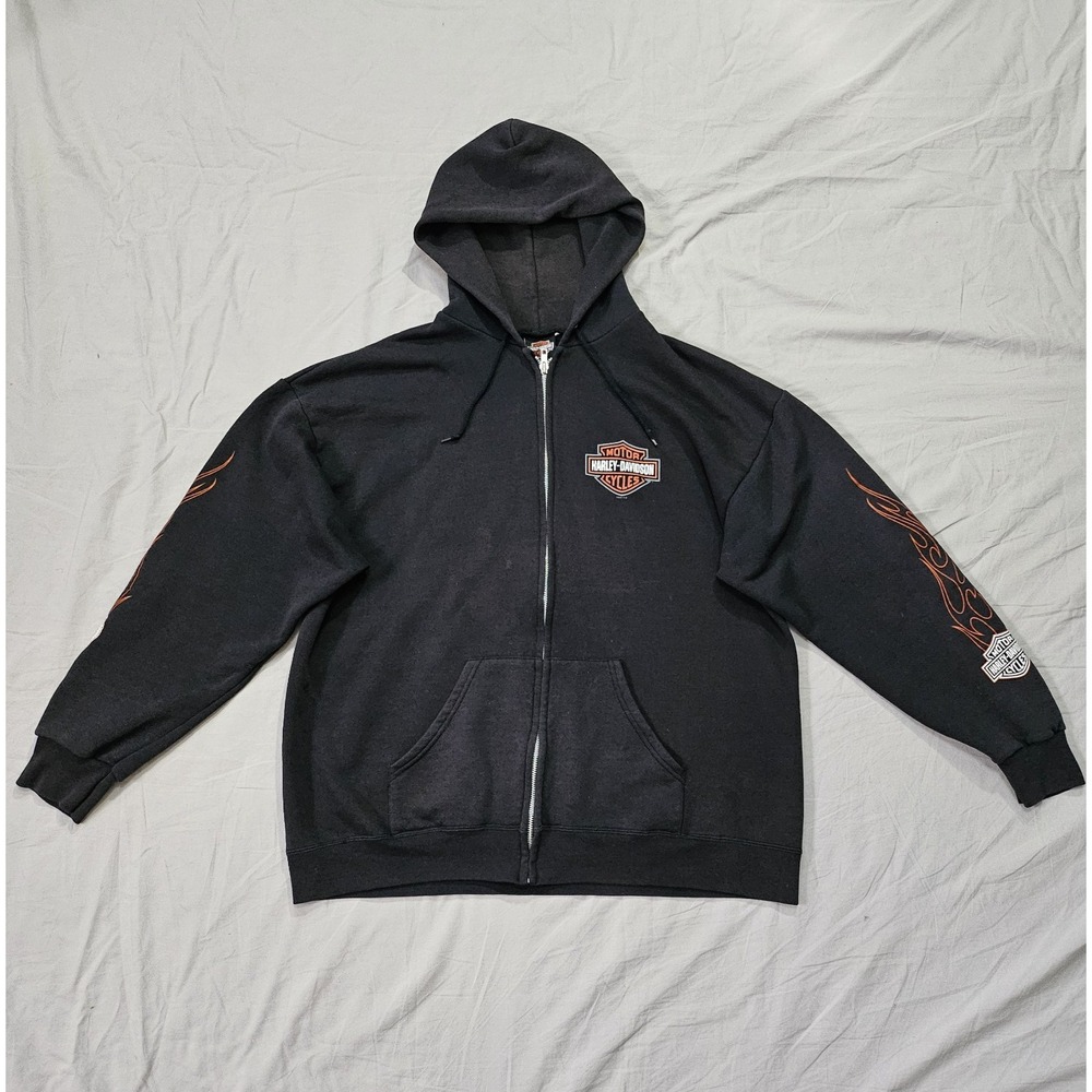 Vtg Y2K Harley Davidson Street Wear Flame Sleeves Ft. Lauderdale FL Hoodie Sz XL